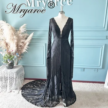 Mryarce/ Черные свадебные платья с глубоким V-образным вырезом, кружевные рукава с кисточками, Богемные свадебные платья в стиле хиппи