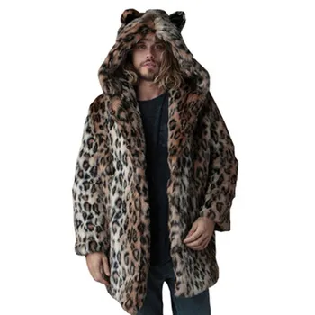 Осенне-зимние новые мужские пальто из искусственного меха С леопардовым принтом, теплая толстая ветровка средней длины, Теплые свободные куртки 6XL с капюшоном XF923