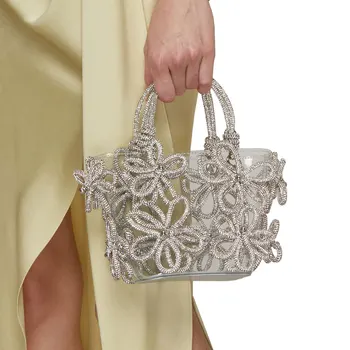 Женские вечерние сумки с цветами и стразами, прозрачные 2023, Роскошные Дизайнерские клатчи с кристаллами, сумочки, Женская сумка для свадебной вечеринки