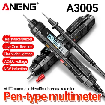 Цифровой мультиметр ANENG A3005 с карманной ручкой, тестовый провод без батареи, 4000 отсчетов, ЖК-дисплей/экран с защитой от отображения, True RMS, черный инструмент