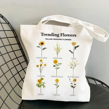 Трендовые Желтые Цветы, женские сумки для покупок, Цветочная эстетическая графика, холщовые сумки для покупок большой емкости, сумки-тотализаторы.