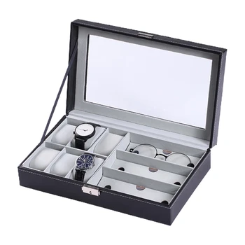 Коробка для хранения часов из искусственной кожи с несколькими сетками, органайзер для очков, футляр для ювелирных изделий, браслет, держатель для дисплея