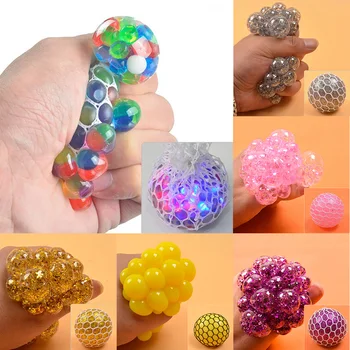 Шарики для снятия давления, снимающие стресс, Сжимающие виноградные шарики, ручная игрушка-непоседа Rainbow Novetly, сжимающие мяч, сетка, мягкие шарики