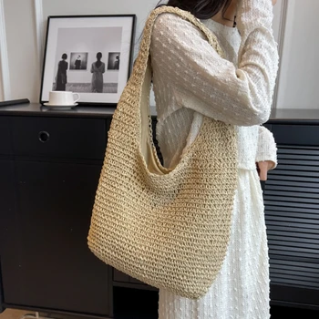Многоразовые дизайнерские сумки для женщин, плетеная соломенная сумка-тоут, пляжная модная большая сумка через плечо, Летняя универсальная Новинка Ins Luxury 2023