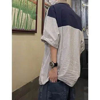 Мужская рубашка в полоску, блузка на пуговицах, кардиган, японская уличная одежда в стиле харадзюку на лето 2023 года