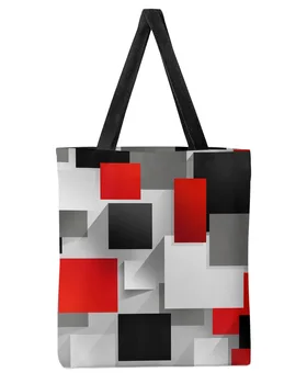 Геометрические фигуры, красные, черные, серые, абстрактные, женская сумка для покупок большой емкости, женские сумки через плечо, студенческие сумки