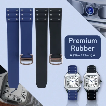 Новый дизайн 21-миллиметрового ремешка для часов из силиконовой резины, ремешок для часов с изогнутым концом, спортивный ремешок, булавки, пряжка для мужского браслета Cartier Santos