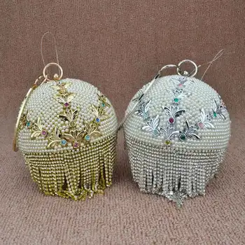 Модные Роскошные дизайнерские браслеты с шариками вечерние сумки Золотые серебряные хрустальные сумки с кисточками и жемчугом Круглые сумки-клатчи