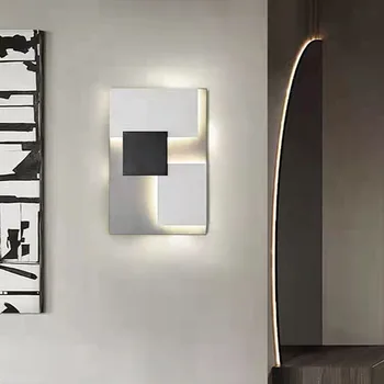 Квадратный светодиодный настенный светильник Черный Белый Металлический Для гостиной, столовой, прохода, коридора, светильники в стиле арт-деко, Новый стиль