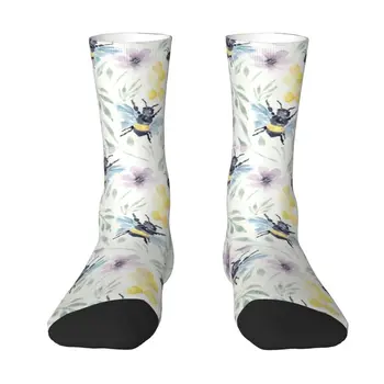 Модные мужские акварельные пчелиные опылители с цветочным рисунком, носки для одежды Унисекс, удобные теплые носки для экипажа с 3D-печатью