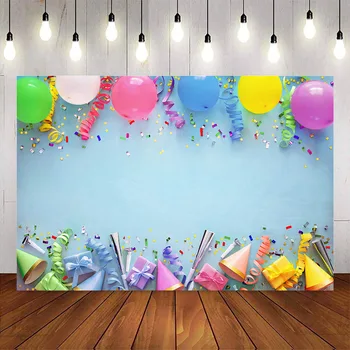 Декорация для вечеринки по случаю дня рождения для фотостудии, разноцветные воздушные шары, синий фон для фотостудии