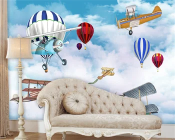 Обои на заказ HD голубое небо и белые облака воздушный шар самолет детская комната спальня диван фон украшение стены живопись
