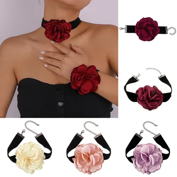 Многоцветное Сексуальное кружевное колье с цветком розы, ожерелье с воротником-ключицей для женщин, Бархатное короткое ожерелье для девочек, браслет, ювелирное изделие для заявления