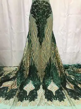 НОВАЯ 5 Ярдовая тюлевая сетка из Африканской ткани Кружева 2023 г. Высококачественные ткани с зеленым Золотом и нигерийскими блестками для пошива свадебных вечерних платьев