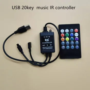 ИК-контроллер USB с 20 музыкальными клавишами, черный пульт дистанционного управления для светодиодной ленты RGB высокого качества 5-24 В