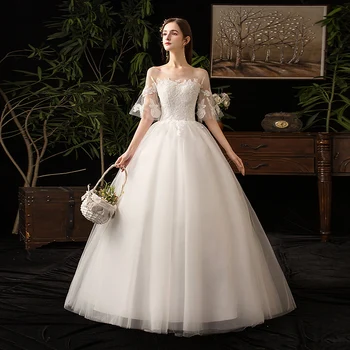 Vestido De Noiva Кружевные Аппликации Бальное Платье Сладкие Свадебные Платья 2021 Винтажные Платья Невесты С Короткими Рукавами