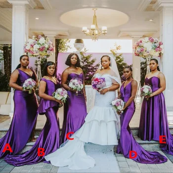 Элегантные фиолетовые длинные платья подружек невесты с длинным шлейфом Без рукавов, женское платье-футляр, свадебное платье-футляр, платья подружек невесты