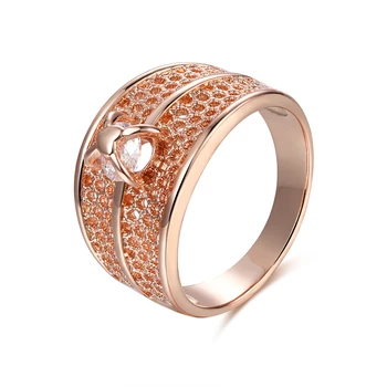 Круглые кольца FJ 13 мм, женские кольца из розового золота 585 пробы, кольца с белым кубическим цирконием