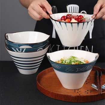 Лапша чаша суп чаша бытовых двойная уха суп чаша фруктовый салат чаша Японский стиль ручная роспись керамическая чаша чаша для риса
