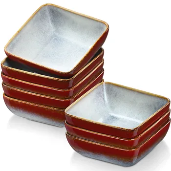 Набор плошек для хлопьев Vancasso Stern Square из 4 частей, Красная глубокая миска для обжига в печи, Миска для салата /закуски / десерта 6 дюймов (15,3x15,3x6 см)