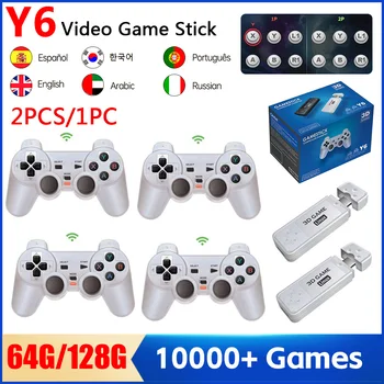 Игровая Приставка Y6 2.4G Двойной Беспроводной Контроллер Retro Game Stick 4K 10000 + Игр 64/128 ГБ Ретро-Игр для PS1/GBA Boy Gift