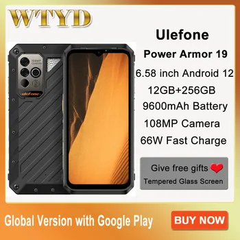 Ulefone Power Armor 19 Прочный Телефон 12 ГБ + 256 ГБ 108-мегапиксельная Камера 66 Вт 9600 мАч 6,58 ’Android 12 Helio G99 Восьмиядерный 4G Смартфон с NFC