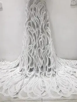 Африканская кружевная ткань 2023 новейшая БЕЛАЯ индийская ткань сари из высококачественного тюля с 3D блестками кружевная ткань для свадебного платья YYZ2498