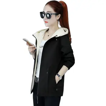 Весенне-осеннее женское пальто 2023 Новый Темперамент Весенняя мода Иностранный Стиль Свободная Однотонная повседневная куртка с капюшоном JacketLady