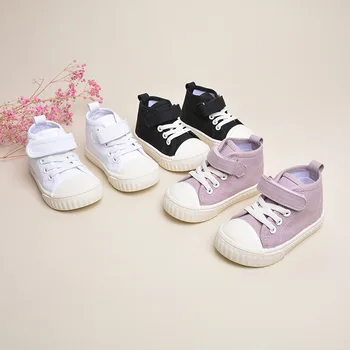 Весенняя Новая обувь, детская парусиновая обувь с высоким берцем в корейском стиле, Разноцветная обувь для мальчиков и девочек из белой ткани на мягкой подошве, zapatos niña
