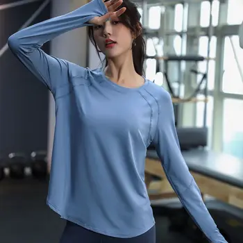 Женская футболка для фитнеса, осенний свободный спортивный топ для йоги, Быстросохнущая мягкая блузка большого размера для бега, одежда для тренажерного зала