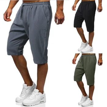 2023 Летние Новые Большие пляжные брюки Мужские хлопчатобумажные спортивные брюки средней длины с завязками, Быстросохнущие шорты для фитнеса