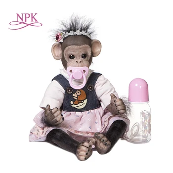 NPK 40 см Милая кукла Реборн Бэби Орангутанги ручной работы Детальная роспись Премиум размера Черная обезьяна коллекционная художественная кукла высокого качества
