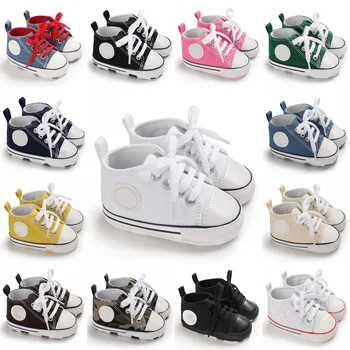 Обувь для новорожденных мальчиков и девочек, Классическая спортивная Мягкая парусиновая многоцветная обувь для отдыха на первых ходунках, обувь для крещения младенцев