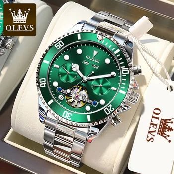 OLEVS 6605, мужские автоматические механические часы с ремешком из нержавеющей стали, водонепроницаемые многофункциональные наручные часы для деловых мужчин
