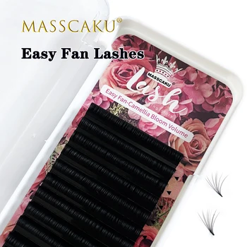 MASSCAKU продает супер матовые мягкие материалы для наращивания накладных ресниц easy fan из искусственной норки, автоматически распускающиеся натуральные объемные ресницы russian