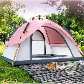 Большая палатка для 4-5 человек, быстрая установка, Семейная палатка для кемпинга, Розовая и зеленая палатка для кемпинга, походов, Складная палатка, Двухслойная