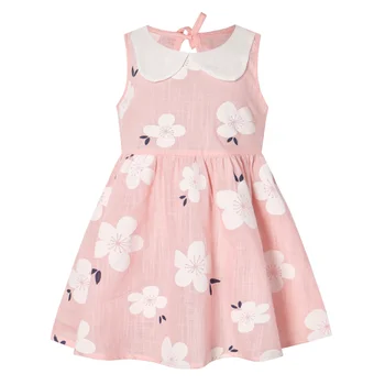 Новое летнее детское платье для девочек, Милая детская одежда с цветочным принтом, хлопковое платье принцессы без рукавов для маленьких девочек, костюмы для Дня рождения