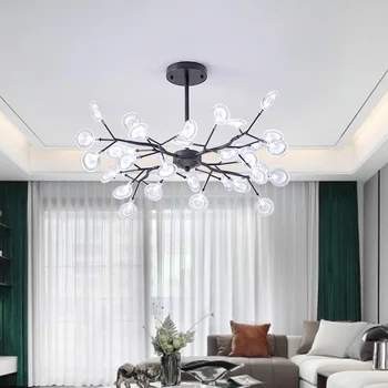 Светодиодная люстра Nordic Firefly, Стильная ветка дерева, Железный потолочный светильник с черным блеском, украшение дома для гостиной, спальни, кухни