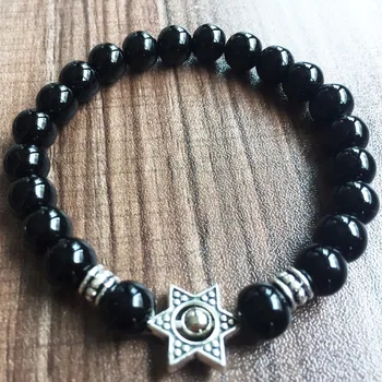 Шестиугольный браслет для женщин и мужчин, круглая бусина 8 мм, браслет из черного оникса, Молитвенные четки для йоги, браслеты из бусин Мала, браслеты