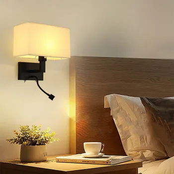 Настенный светильник с тканевым абажуром LED E27 Настенные бра для гостиничной спальни, прикроватной тумбочки, гостиной, украшения для дома в современной Европе
