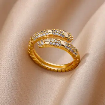 Винтажные кольца-змеи с цирконием Для женщин, Позолоченное кольцо из нержавеющей стали, Модная Пара, Свадебные Эстетические Украшения с животными, анилло