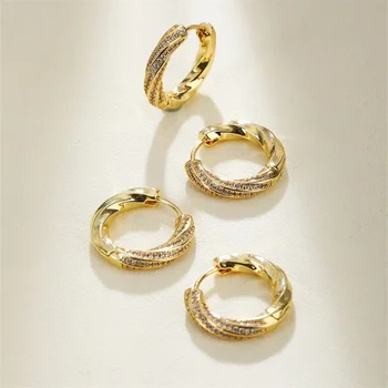 2023 Корейская мода Новые Простые Белые серьги-кольца с фианитами и позолоченными кольцами для женщин, серьги-кольца, ювелирные аксессуары