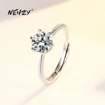 Серебряная игла NEHZY 925 пробы, новые женские модные украшения, высококачественный кубический цирконий, простое круглое регулируемое открывающее кольцо с шестью когтями