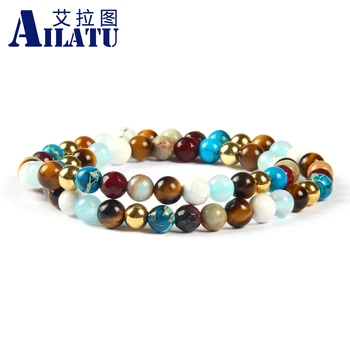 Ailatu, оптовая продажа мужских ювелирных изделий с оберткой из натурального тигрового глаза 6 мм, белого камня говлита, эластичный браслет из бисера