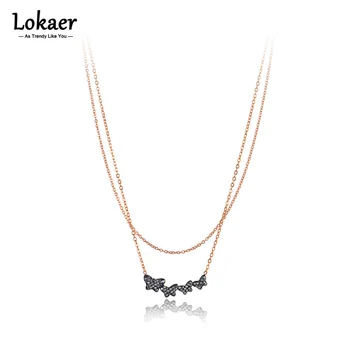 Lokaer Титан, нержавеющая сталь, Хрустальная подвеска-бабочка, ожерелья, Богемия, двухслойное ожерелье с животными для женщин, N21173