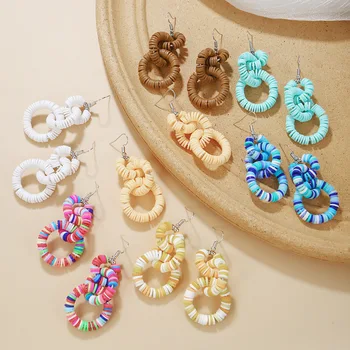 Красочные новые Корейские многоцветные серьги в форме кольца из полимерной глины, женские модные богемные эффектные украшения, Милые подарки