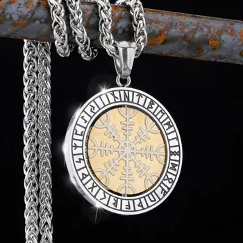 Компас Викингов/Норвежские руны, вращающееся ожерелье, мужской скандинавский амулет, хип-хоп бутик, байкерская подвеска, ювелирные изделия из нержавеющей стали, подарок
