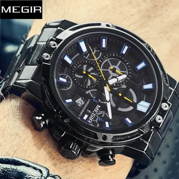 Официальные мужские часы MEGIR, лучший бренд класса люкс, кварцевые наручные часы с большим циферблатом, мужские Relogio Masculino Montre Homme 2108 из нержавеющей стали.