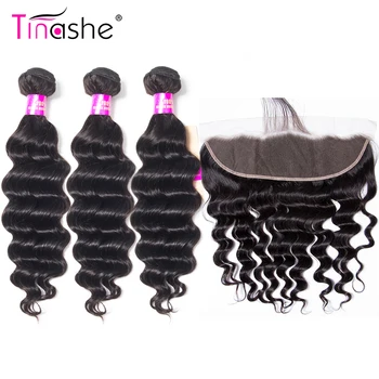 Tinashe Свободные пучки глубокой волны с фронтальной застежкой Бразильские пучки волос с застежкой Человеческие волосы спереди с пучками