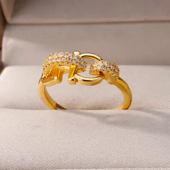 Открытые кольца с циркониевым узлом Для женщин, Позолоченное Регулируемое кольцо на палец из нержавеющей стали, Свадебная вечеринка, Эстетический Ювелирный Подарок